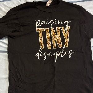 Black Graphic Tee with Leopard Print